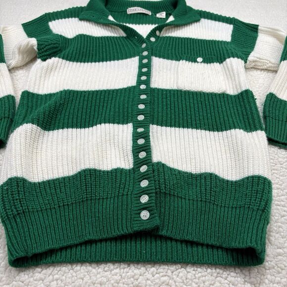 Vintage Joan Harper Knit Cardigan Sweater Womens M Button Green Striped Jumper - Picture 2 of 8